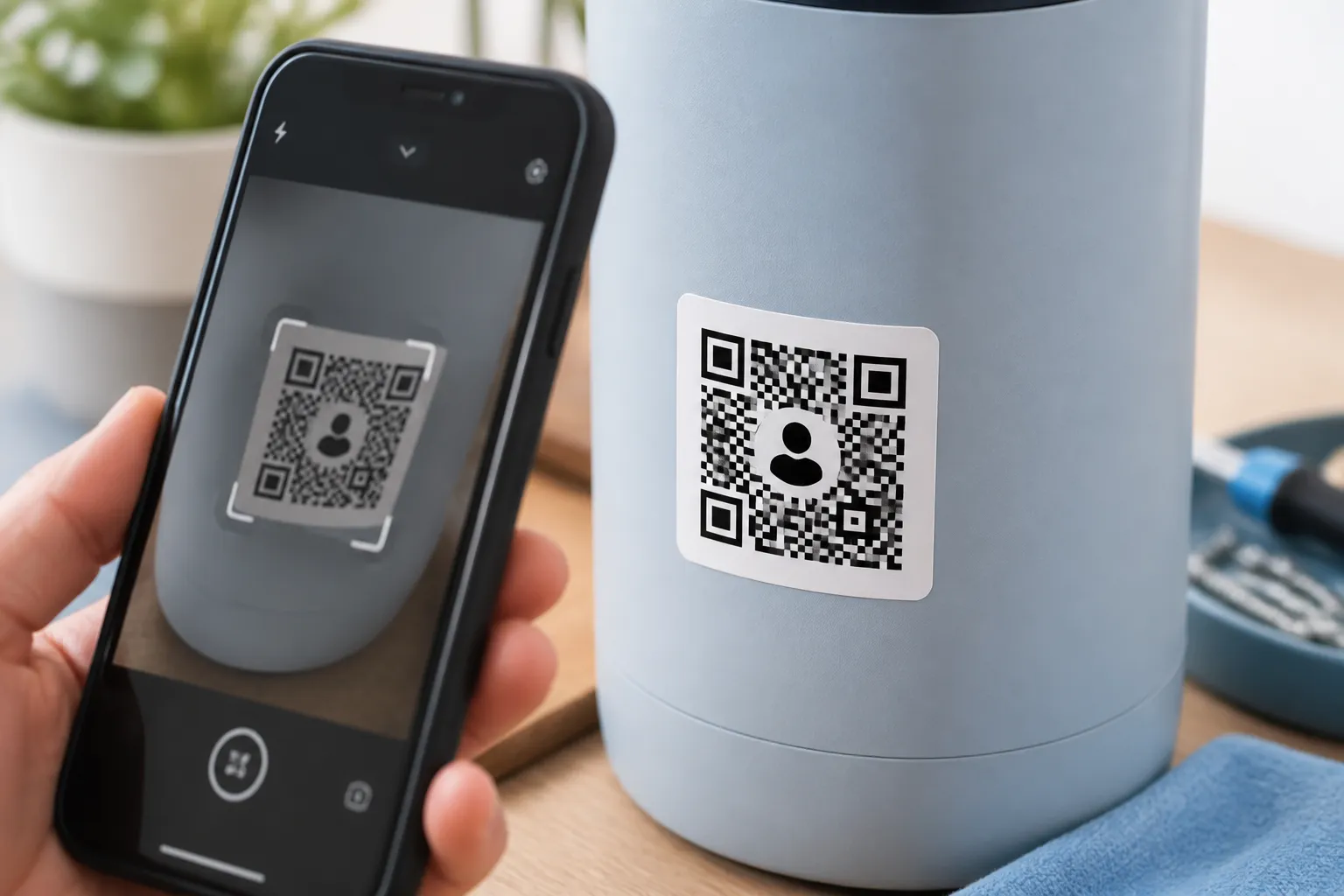 A close-up of a QR code with a small logo placed in its center.