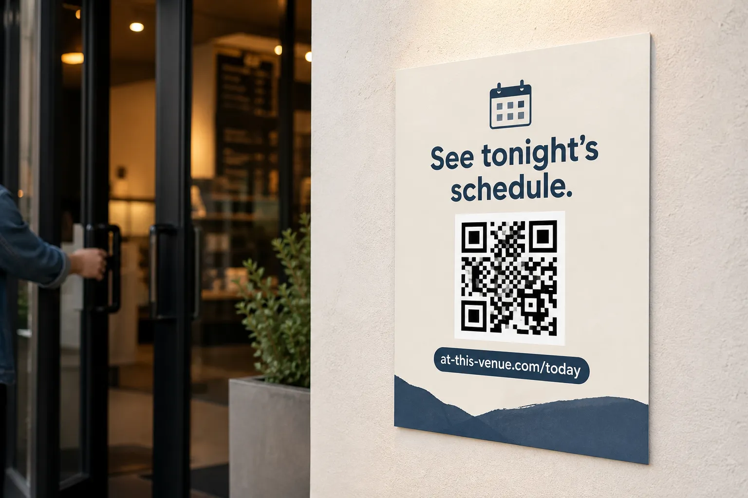 A printed poster with a QR code and a clear call to action beside it.